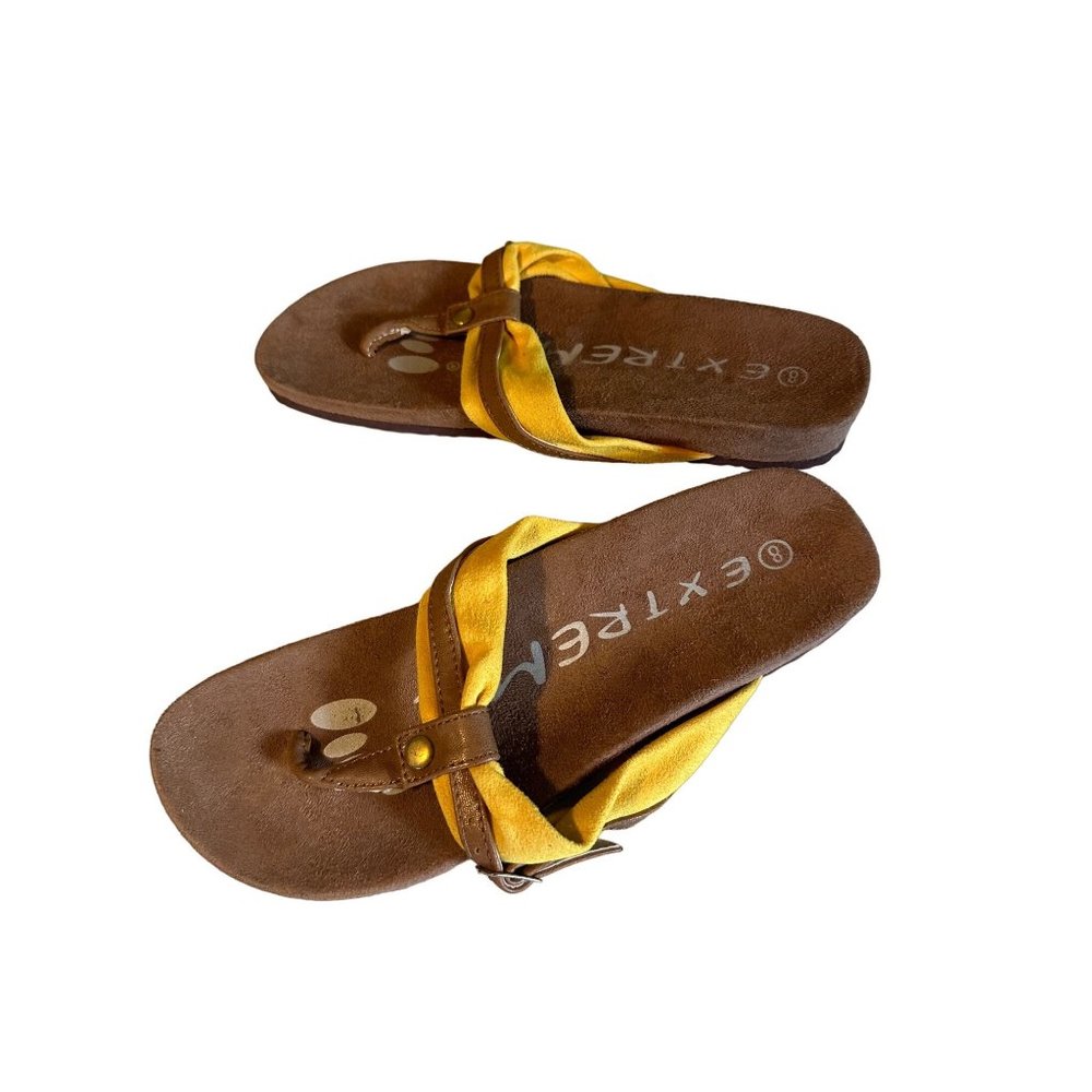 Extreme yellow and brown flip flip thong sandals size 8